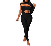 AMhomely Going Out Jumpsuit For Women Uk Hollow Out Romper Sexy Tight Full Body Overalls Leggings Sleeveless Bodycon Romper Trousers Slim Fit Stretchy Playsuits Casual Onepiece Tracksuits Black S