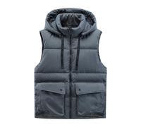 AMhomely Grey Men's Outerwear Gilets - Quilted, Multi-Pocket, Utility Design, Adjustable Drawstring, Windproof, Zip Front, Winter Warm, Classic Outdoor Gilets Loose Fit Waistcoat Vest Jackets 3XL