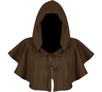 AMhomely Halloween Medieval Cloak Unisex Women Men Gothic Hooded Cape Steampunk Shawl Cloaks Grim Cowl Cloak Medieval Wicca Pagan Hood Cosplay Accessory Witch Woolen Wizard Hooded Cape Coffee Size