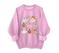 AMhomely Halloween Sweatshirts for Women Cute Funny Ghost Pumpkin Graphic Long Sleeve Shirt Fall Spooky Pullover Sweater Jumpers,H33- Pink,XL