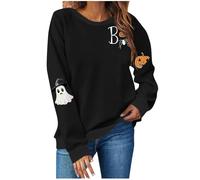 AMhomely Halloween Sweatshirts for Women Ghost Printed Sweater Cute Spooky Bookish Shirt Autumn Pullover Tops Ladies Teen Girls Jumpers,H09- Black,M