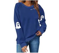 AMhomely Halloween Sweatshirts for Women Ghost Printed Sweater Cute Spooky Bookish Shirt Autumn Pullover Tops Ladies Teen Girls Jumpers,H06- Navy,XXL