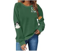 AMhomely Halloween Sweatshirts for Women Ghost Printed Sweater Cute Spooky Bookish Shirt Autumn Pullover Tops Ladies Teen Girls Jumpers,H09- Army Green,M