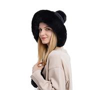 AMhomely Hat with Ear Flaps Women Women Winter Pom Pom Beanie Hat Russian Bomber Ushanka Thicken Winter Cute Knitted Cap Furry Beanies Cap with for Grils Christmas Birthday Black One Size