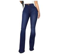AMhomely High Waist Bootcut Stretch Jeans for Women UK Micro Flare Trousers Casual Denim Bell Bottom Retro Distressed Trendy Jeans Horseshoe Trousers Streetwear Classic Flared Pants Y2K Dark Blue XL