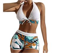 AMhomely High Waisted Bikini Set for Women Two Piece Bathing Suit Women Sexy Tropical Print Strappy Swimwear Set Two Piece Bikinis Swimsuits Modest Tankini Beachwear , 01 Blue