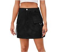AMhomely High Waisted Denim Wrap Skirt Short Jeans Skirt Girls Vintage Party Skirts Going Out Skirts Solid Holiday Vacation Plain Elastic Waist Cowboy Cargo Black XXL
