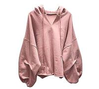 AMhomely Hoodies For Women UK Boyfriend Fit Sweatshirt Drawstring Casual Pullover Tops Long Sleeve Solid Hooded T Shirts Plain Basic Tunic Oversized Tops Blouse Loose Fit Plain Crewneck Sweatshirt