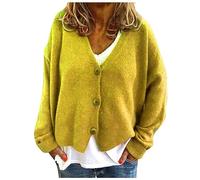 AMhomely Jacket Women UK Plus Size Knitted Cardigan Solid Button Down Sweater French Cashmere Cardigan Winter Open Front Casual Coats Solid Long Sleeve Knitted Jacket Loose Fit Top Knitwear Yellow L