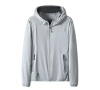 AMhomely Jackets For Men Uk UV Protection Long Sleeve Top Plus Size Hoodies Coats Lightweight Summer Outwear Solid Zipper Tops Loose Casual Hooded Shirts With Brim Hat Outdoor Activewear Grey 3XL