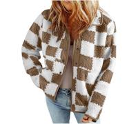 AMhomely Jackets For Women Causal Sherpa Fall Jacket Loose Button Down Plaid Winter Coats