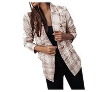 AMhomely Jackets for Women UK, Women Business Vintage Print Suit Slim Double Breasted Blazer Jacket Ladies Loose Cardigans Shirt Coat Jackets Trench Topcoats White