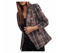 AMhomely Jackets for Women UK, Women Business Vintage Print Suit Slim Double Breasted Blazer Jacket Ladies Loose Cardigans Shirt Coat Jackets Trench Topcoats Brown