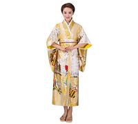 AMhomely Japanese Kimono for Women, Women's Traditional Japanese Kimono Style Robe Yukata Costumes Pajamas Sexy Cosplay Photography Cosplay Costume Bathrobes Dressing Gown for Spa Birthday Yellow