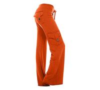 AMhomely Jogging Trousers UK With Pocket Cargo Pants Elastic Waist Straight Wide Leg Trousers Tracksuit Bottoms Long Trousers Work Trousers Activewear Pants Gym Leggings Orange Medium