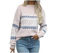 AMhomely Jumpers Women Sweater Autumn Casual Long Sleeve Knitted Top Snowflake Knitted Casual Pullover Tops Crewneck Loose Fit Sweater Thermal Cable Knit Jumpers Christmas Holiday Knitwear Pink XL