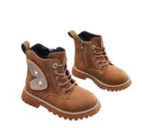 AMhomely Kids Ankel Boots Girls-Lace Up Walking Boots Boys Girls-Riding Combat Shoes,Bead Butterfly Decor,Grip Flatform,Side Zipper,Casual Shoes for 3-11 Years A Brown 13.5