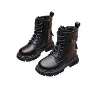 AMhomely Kids Ankle Boots Girls-Lace Up Walking Boots Kids-Faux Leather Riding Shoes,Side Zipper,No-Slip Platform,Autumn Winter,Combat Shoes for 4-11 Years A Black 11