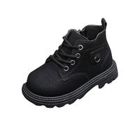 AMhomely Kids Ankle Boots,Kids School Shoes Girls Boots-Boys Walking Shoes,PU Leather,Lace Up,Low Heel,Flat Sneakers,Wedding Dress Shoes for Fall Winter Outdoor 3-8 Years A Black 8
