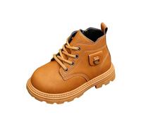 AMhomely Kids Ankle Boots,Kids School Shoes Girls Boots-Boys Walking Shoes,PU Leather,Lace Up,Low Heel,Flat Sneakers,Wedding Dress Shoes for Fall Winter Outdoor 3-8 Years A Brown 11.5