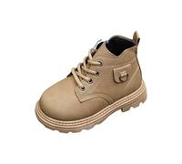 AMhomely Kids Ankle Boots,Kids School Shoes Girls Boots-Boys Walking Shoes,PU Leather,Lace Up,Low Heel,Flat Sneakers,Wedding Dress Shoes for Fall Winter Outdoor 3-8 Years A Khaki 9