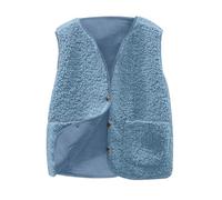 AMhomely Kids Fleece Gilet-Childs Bodywarmer-Teddy Bear Waistcoat,Winter Vest,V Neck Sleeveless Coats,Button Down,Double-Sided Fleece,Thick Coat,Boys Girls,2 Pocket A Blue 120