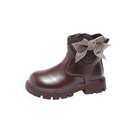 AMhomely Kids Girl School Ankle Boots-Princess Shoes with Bowknot Decor,PU Leather Chelsea Boots,Side Zipper,Round Toe,Walking Shoes for Party Going Out Birthday Dress-up A Brown 9