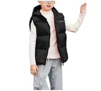 AMhomely Kids Hooded Gilet Padded-Sleeveless Puffer Jacket with Pocket,Full Zip,Lightweight Quilted Waistcoat,Winter Vest Bodywarmer for 4-15 Years,Child Teenager,Boys Girls A Black 7-8 Years