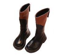 AMhomely Kids Knee High Cowboy Boots-Faux Leather Shoes Kids-Boys Girls Waterproof Riding Shoes,Autumn Winter,Back Zipper,Color Patchwork,Casual Boots for 3-11 Years A Black 8.5