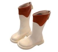 AMhomely Kids Knee High Cowboy Boots-Faux Leather Shoes Kids-Boys Girls Waterproof Riding Shoes,Autumn Winter,Back Zipper,Color Patchwork,Casual Boots for 3-11 Years A Beige 10.5