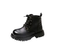 AMhomely Kids Lace Up School Shoes-Faux Leather Ankle Boots Platform Girls-Gothic Punk Booties,Wedge Combat Boot，Flat,Side Zip,Party Street for 3-11 Years A Black 12