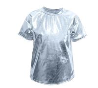 AMhomely Kids Metallic Dance Top-Sparkling Short Sleeve T-Shirts,Shiny Sequin Pullover Tops,Crewneck,for Disco Jazz Hip Hop Modern Dancewear A Silver 4-5 Years