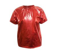 AMhomely Kids Metallic Dance Top-Sparkling Short Sleeve T-Shirts,Shiny Sequin Pullover Tops,Crewneck,for Disco Jazz Hip Hop Modern Dancewear A Red 8-9 Years