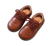 AMhomely Kids School Shoes Prewalker Outdoor Shoes PU Leather Boys Girls Oxford Shoes Lace-Up Non-Slip Texture Sole Loafer Flats Little Kid Classic Uniform 3-6 Years 01 Brown UK 8.5