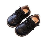 AMhomely Kids School Shoes Prewalker Outdoor Shoes PU Leather Boys Girls Oxford Shoes Lace-Up Non-Slip Texture Sole Loafer Flats Little Kid Classic Uniform 3-6 Years 01 Black UK 8.5