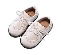 AMhomely Kids School Shoes Prewalker Outdoor Shoes PU Leather Boys Girls Oxford Shoes Lace-Up Non-Slip Texture Sole Loafer Flats Little Kid Classic Uniform 3-6 Years 01 White UK 10.5