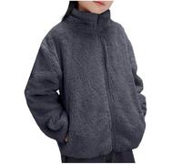 AMhomely Kids Teddy Fleece Jacket-Full Zip Fleece Coat Kids-Soft Fluffy Sweatshirt,Boys and Girls,Stand Collar,2 Pockets,Autumn Winter Warm Cute Tops for 4-13 Years A Grey 10-11 Years