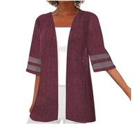 AMhomely Kimono Cardigans for Women Bohemian Tops Beach Coverups Plus Size Cotton Blend Cardigan Outwear Boho Summer Ladies Cardigan Smocked Blouse Stripe Print Beach Wear Cover Up Wine 5XL