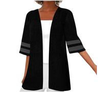 AMhomely Kimono Cardigans for Women Bohemian Tops Beach Coverups Plus Size Cotton Blend Cardigan Outwear Boho Summer Ladies Cardigan Smocked Blouse Stripe Print Beach Wear Cover Up Black 5XL