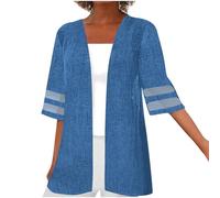 AMhomely Kimono Cardigans for Women Bohemian Tops Beach Coverups Plus Size Cotton Blend Cardigan Outwear Boho Summer Ladies Cardigan Smocked Blouse Stripe Print Beach Wear Cover Up Blue 5XL