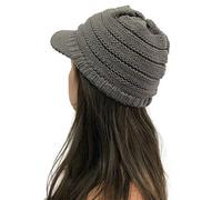 AMhomely Knitted Beret Hat Women Thermal Knitted Winter Hat Cable Chunky Adies Beret Warm Peaked Crochet Baker Boy Newsboy Cap with Visor for Women Girls UK Grey One Size