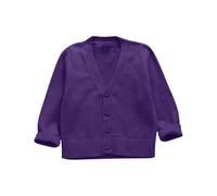 AMhomely Knitted Cardigan For Girls - Button V Neck Jumper -Cotton,Comfort and Casual,Lightweight,Solid Color,Long Sleeve,Sweater Jacket Kids School Uniform A Purple 4-5 Years
