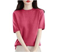 AMhomely Knitted Short Sleeve Top Women Ladies Lightweight Jumpers Plain Casual Knitted Blouse Raglan Sleeve Tunic Tops Crewneck Pullover Sweaters Plain Basic Bottoming Tops Knitwear Watermelon Red L