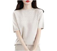 AMhomely Knitted Short Sleeve Top Women Ladies Lightweight Jumpers Plain Casual Knitted Blouse Raglan Sleeve Tunic Tops Crewneck Loose Pullover Sweaters Plain Basic Bottoming Tops Knitwear Beige XL