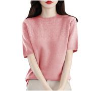 AMhomely Knitted Short Sleeve Top Women Ladies Lightweight Jumpers Plain Casual Knitted Blouse Raglan Sleeve Tunic Tops Crewneck Loose Pullover Sweaters Plain Basic Bottoming Tops Knitwear Pink XXL