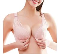 AMhomely Lace Bras for Women Support Bras for Saggy Breasts Front Fastening Non Wired Lace Embroidery Rose Back Bralette Front Opening Full Figure Beauty Back Smoothing Bra Pink M