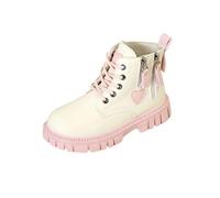 AMhomely Lace Up Ankle Boots Girls-Chelsea Biker Boots,Side Zipper,PU Leather,Cute Heart Love Patchwork,Short Flat Bootie,Autumn Winter Walking Shoes A Beige 11