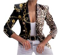 AMhomely Ladies Casual Blazer Coats, Women Buttons Print Pockets Office Coat Cardigan Suit Jacket Outwear Top UK Women Slim Cardigans Shirt Jackets Trench Topcoats Brown