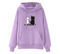 AMhomely Ladies Casual Long Sleeve Hoodie Cat Print Tops Women's Kawaii Hoodie Sweatshirt Cute Pullover Tops Tunics Jumper Pullover Henley Shirts for Women UK