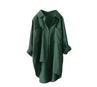 AMhomely Ladies Linen Shirts and Blouses Womens Short Front Long Back Tops Plus Size Casual Button Down Shirts Oversized Casual Pullover Blouse Elegant Party Tee Shirts Longline Tops Sale Green S